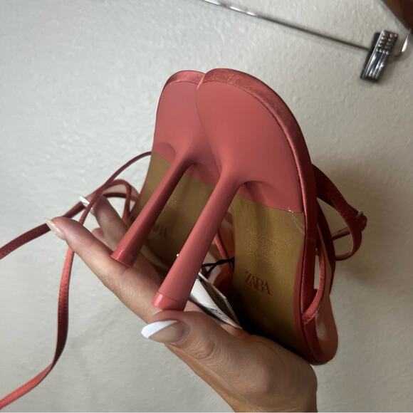 Zara coral red mesh strappy pointed heels NEW 41/10 - Picture 8 of 12